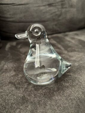 Vintage Clear Blown Glass Duck Figurine For Decor Or As Paperweight No Chips